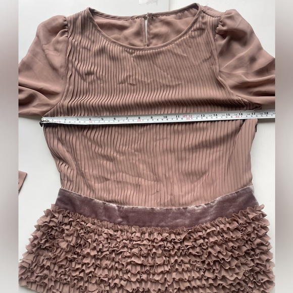 Goelia Pleated Chiffon & Velvet Ruffle Blouse | Romantic Old Money Top - Picture 4 of 7